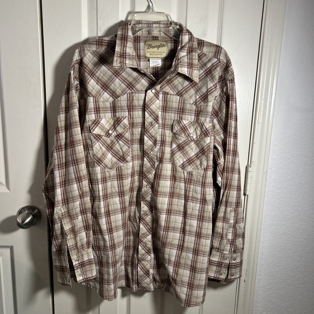 Wrangler Western Pearl Snap Plaid Cowboy Shirt Men's Size 2XL Long Sleeve